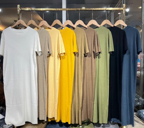 Casual Women Round Neck Half Sleeves Long Dress